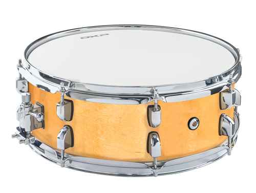 14" x 5". 6 ply. Maple shell with 16 chrome lugs with black gaskets. Super smooth strainer. Remo Coated UT Drum head. Natural finish.