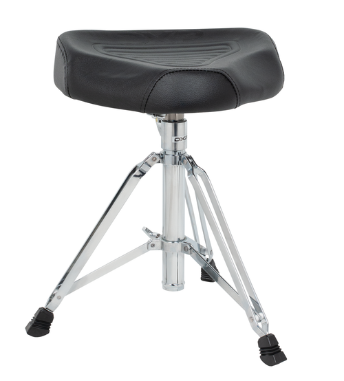 Heavy duty, well padded saddle style seat with wide angle double braced legs. Worm screw height adjustment.