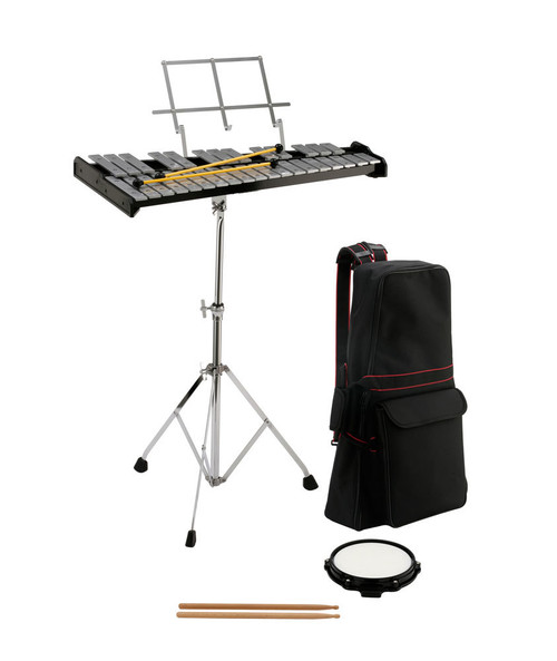 Opus Percussion Bell Kit with 32-Note Glockenspiel, Stand, Mallets, Sticks, Practice Pad & Carrybag