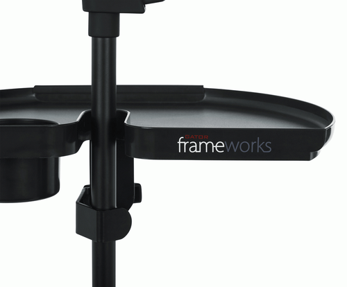 The Gator GFWMICACCTRAY Frameworks Microphone Stand Accessory Tray with Drink Holder and Guitar Pick Tab