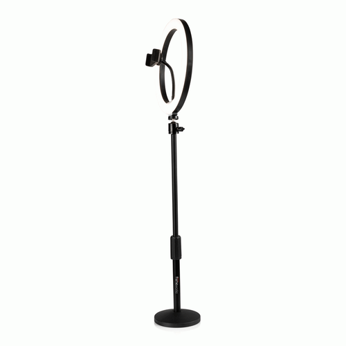 The Gator GFWRINGLIGHTDSKTP 10-Inch LED Desktop Ring Light Stand with Phone Holder and Compact Weighted Base