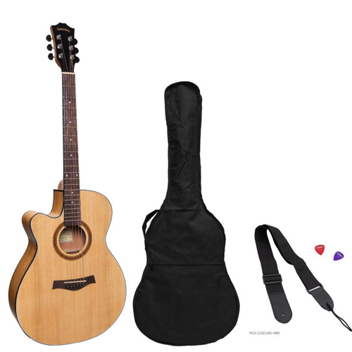 Sanchez Left Handed Acoustic-Electric Small Body Cutaway Guitar Pack (Spruce/Acacia)