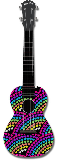 Kealoha "Rainbow Hearts" Design Concert Ukulele with Black ABS Resin Body