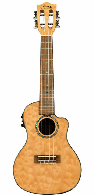 Lanikai Quilted Maple Concert AC/EL Ukulele in Natural Stain Gloss Finish