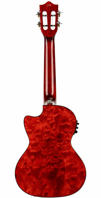 Lanikai Quilted Maple Tenor AC/EL Ukulele in Red Stain Gloss Finish