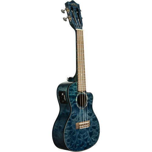 Lanikai Quilted Maple Concert AC/EL Ukulele in Blue Stain Gloss Finish