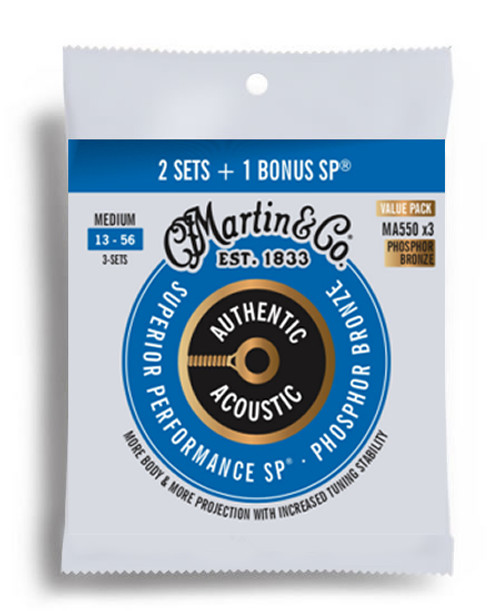 Martin Value 3-Pack Authentic Acoustic SP 92/8 Phosphor Bronze Medium Guitar String Set (13-56)