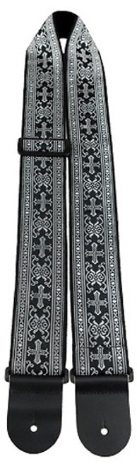 Perris 2.5" Metallic Jacquard Guitar Strap with Silver Crosses design