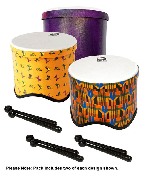 Toca Freestyle 2 Tom Tom Drums in Woodstock Purple, Kente & Lizard Design (6-Pk)