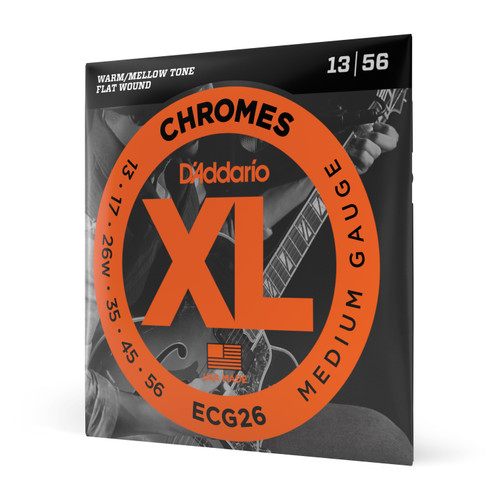D'Addario ECG26 Chromes Flat Wound Electric Guitar Strings, Medium, 13-56