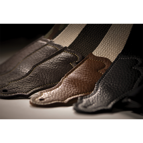 Franklin 2" Black Cotton Strap with Pebbled Caramel Glove Leather End Tab