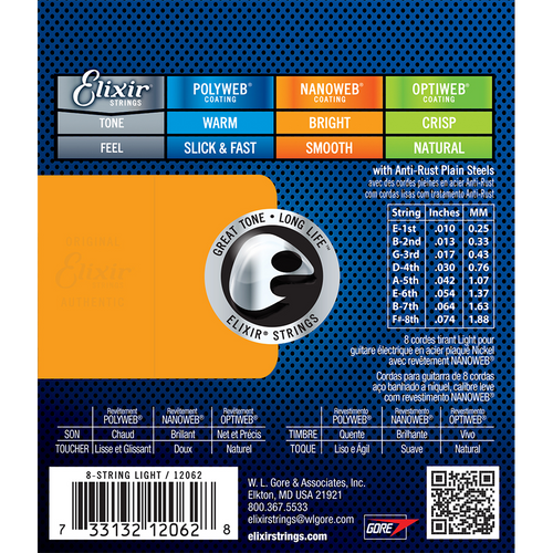Elixir 12062 Nanoweb Electric 8 String Light 10-74