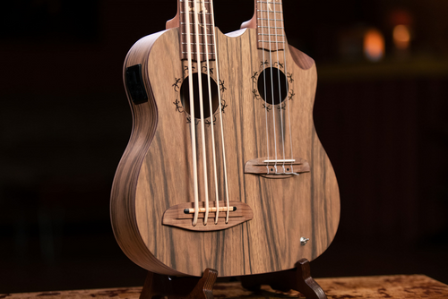 ORTEGA Custom Built Series Double-Neck UkeBass / Tenor Ukulele - Paldao Natural + Bag