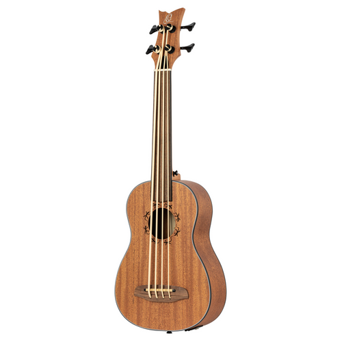ORTEGA Lizard Series Short Scale Fretless Uke Bass 4 String - Mahogany Natural + Bag
