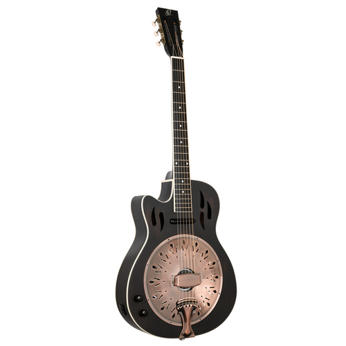 ORTEGA Americana Series Resonator Guitar 6 String Lefty - Distressed Black / Antique Brass HW