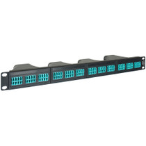 LC to MPO Fiber Optic Patch Panel with 96 10G Aqua Fibers and 4 Configurable Casettes with 24 Fibers per Cassette