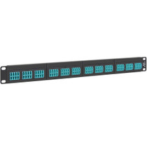 LC to LC Fiber Optic Patch Panel Pre-loaded with 96 10G Aqua Fibers and 4 Configurable Bezels with 24 Fibers per Bezel