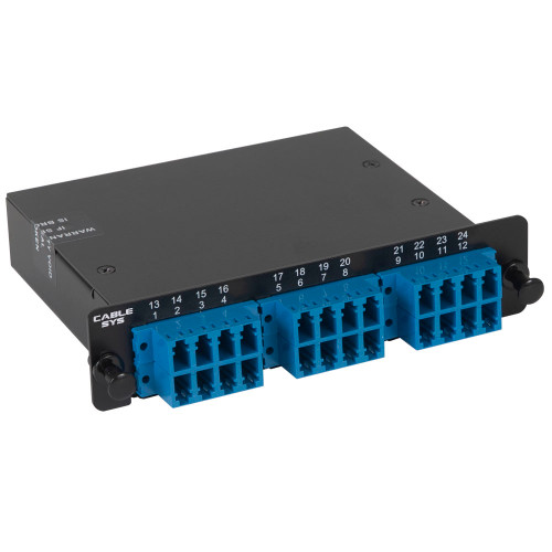 LC to MPO Fiber Optic LGX Cassette with Blue Singlemode Adapters and 24 OS1 Fibers