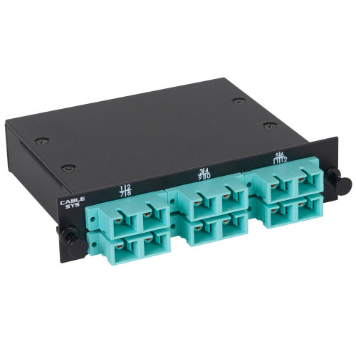 SC to MPO Fiber Optic LGX Cassette with Aqua Multimode  Adapters and 12 10G OM3 Fibers