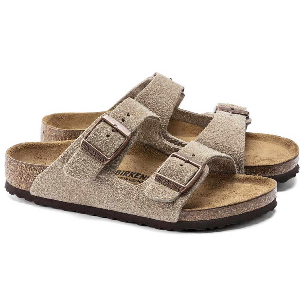 BIRKENSTOCK Arizona Two Strap Sandals Suede Leather Taupe - Women's Sandals