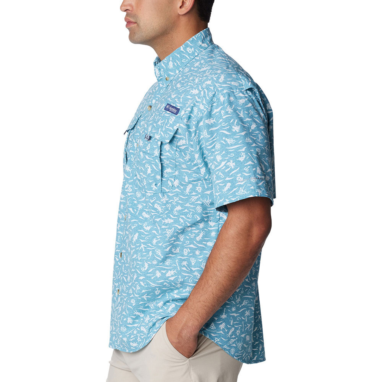 Columbia Men's Super Bahama Short Sleeve Shirt, Medium, Cool Grey Reel Shores