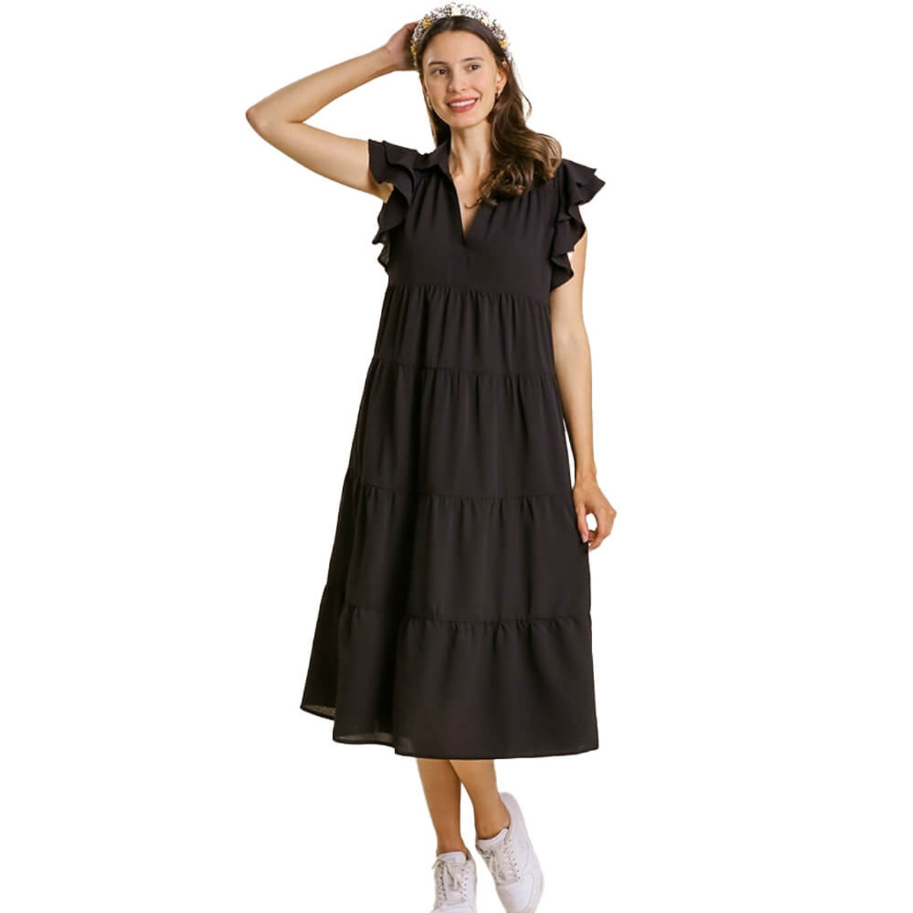 Women's Umgee Split Neck Tiered Mini Dress | Eagle Eye Outfitters