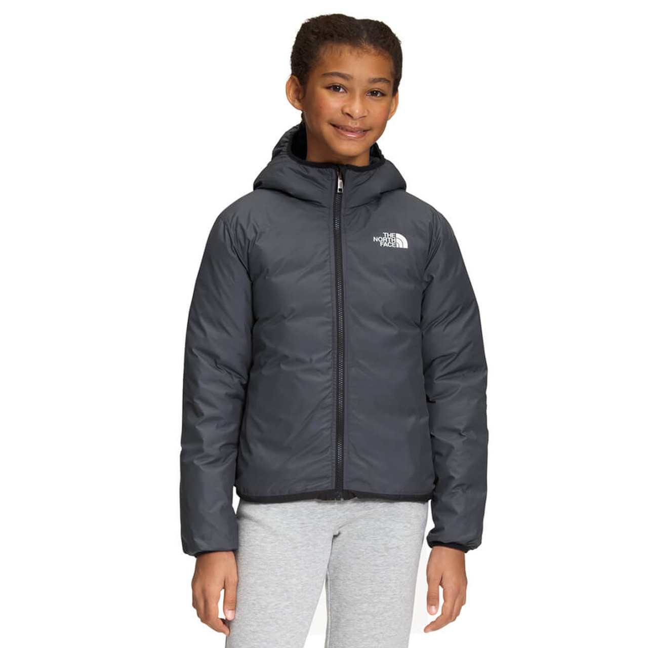 The North Face Reversible North Down Hooded Jacket Girls Fawn Grey L