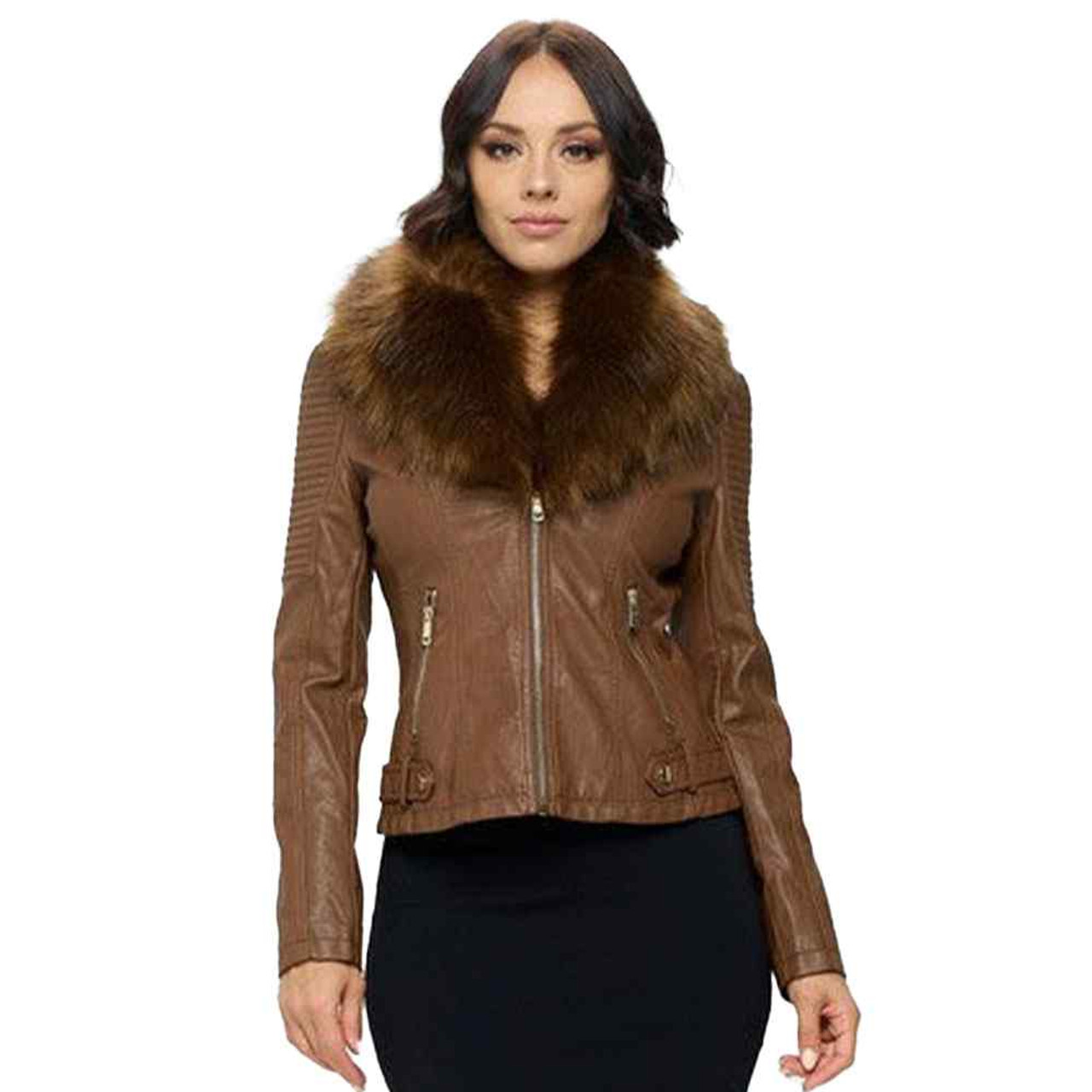 Women's Coalition LA Vegan Leather Jacket With Faux Fur Collar