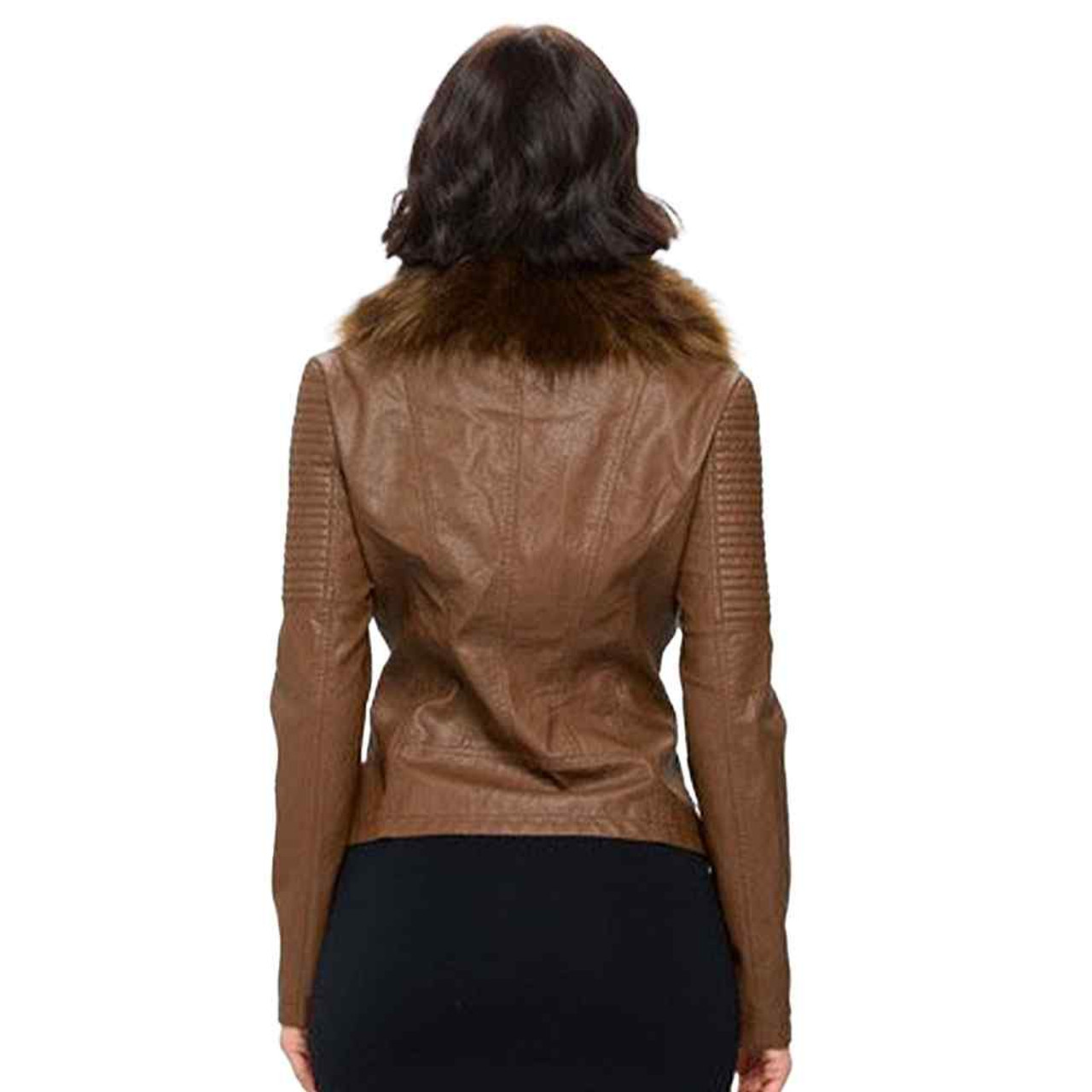 Women's Coalition LA Vegan Leather Jacket With Faux Fur Collar