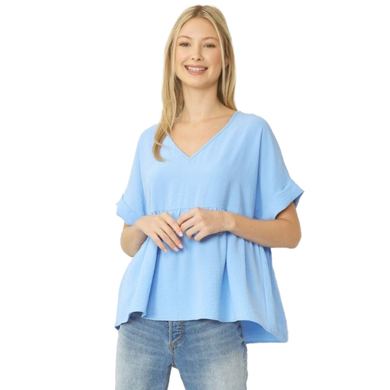 Women's Entro Short Sleeve V-neck Babydoll Top | Eagle Eye Outfitters