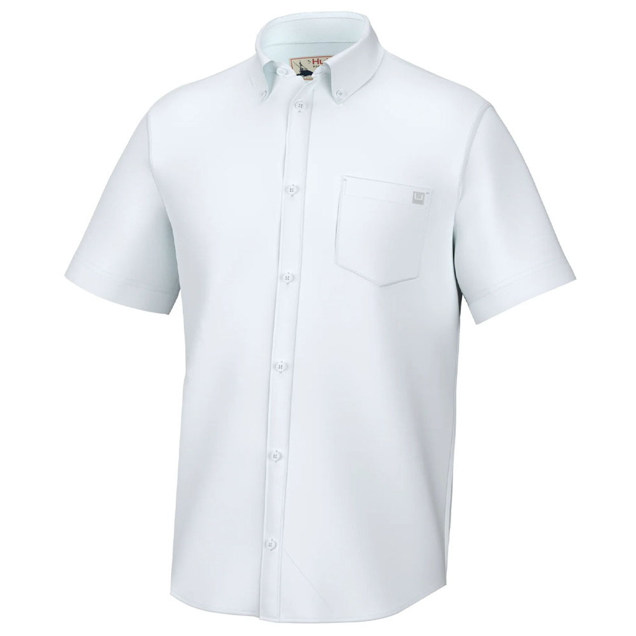 Huk Men's Tide Point Solid Woven Button Down Short Sleeve Shirt