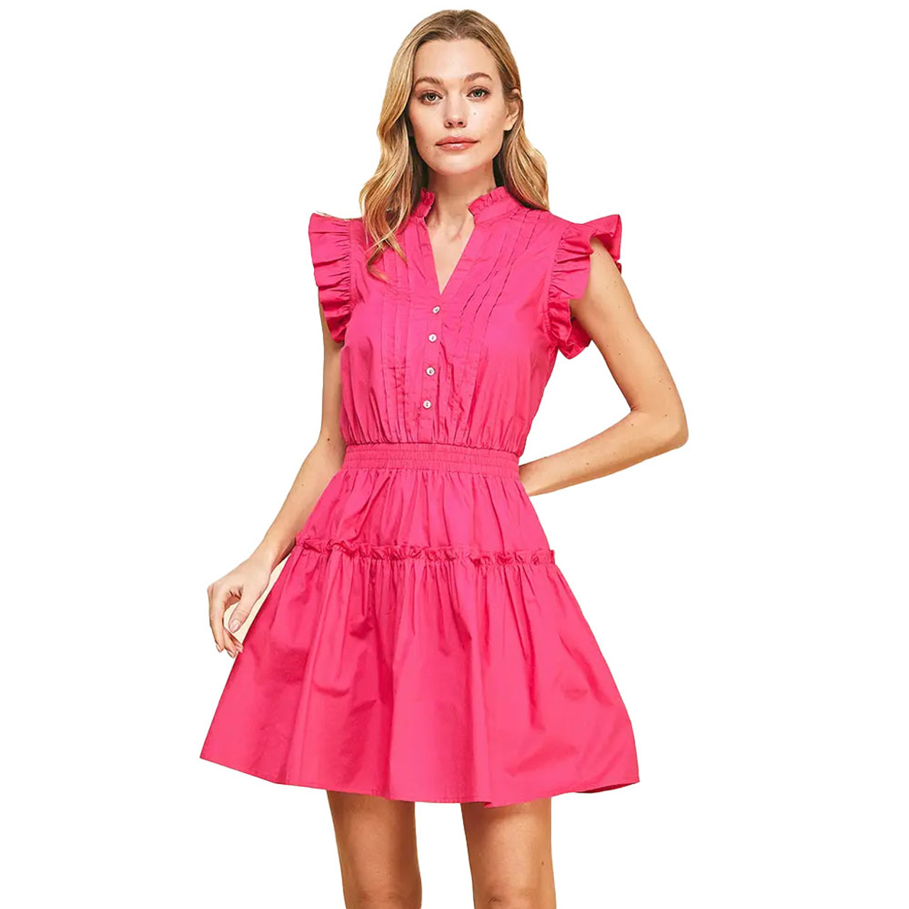 Women's Pinch Pleated Ruffle Mini Dress