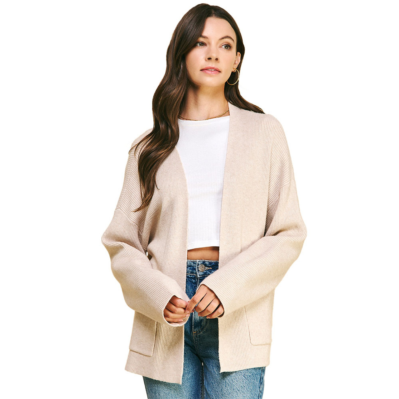 Women's Pinch Open Knit Cardigan - Oatmeal