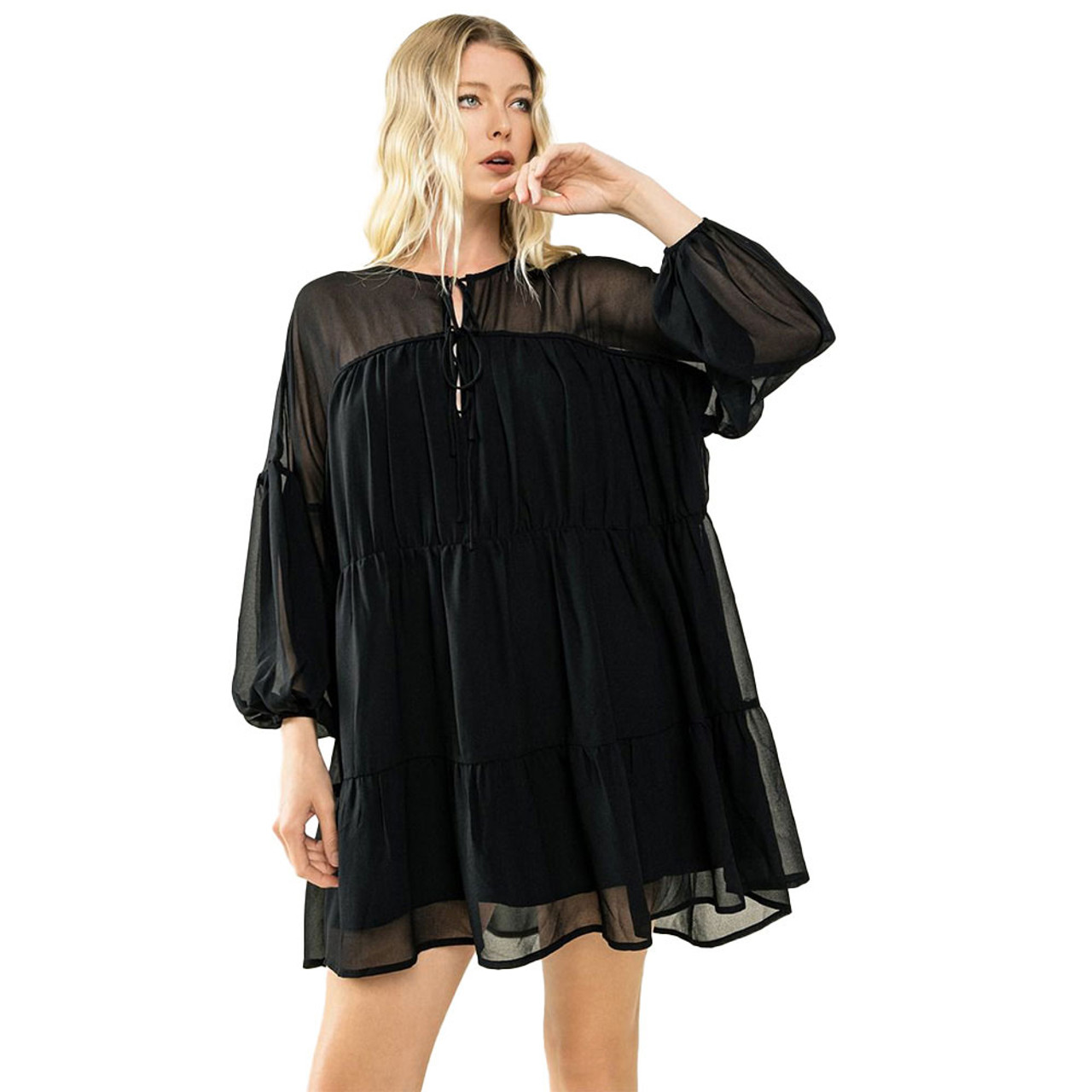 Women's TCEC Long Sleeve Sheer Tiered Dress