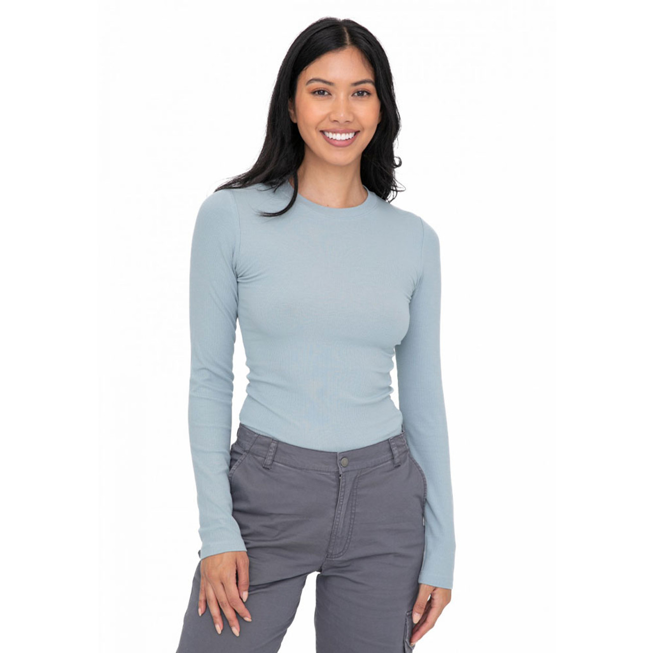 Women's Mono B Long Sleeve Essential Micro-Rib Shirt | Eagle Eye