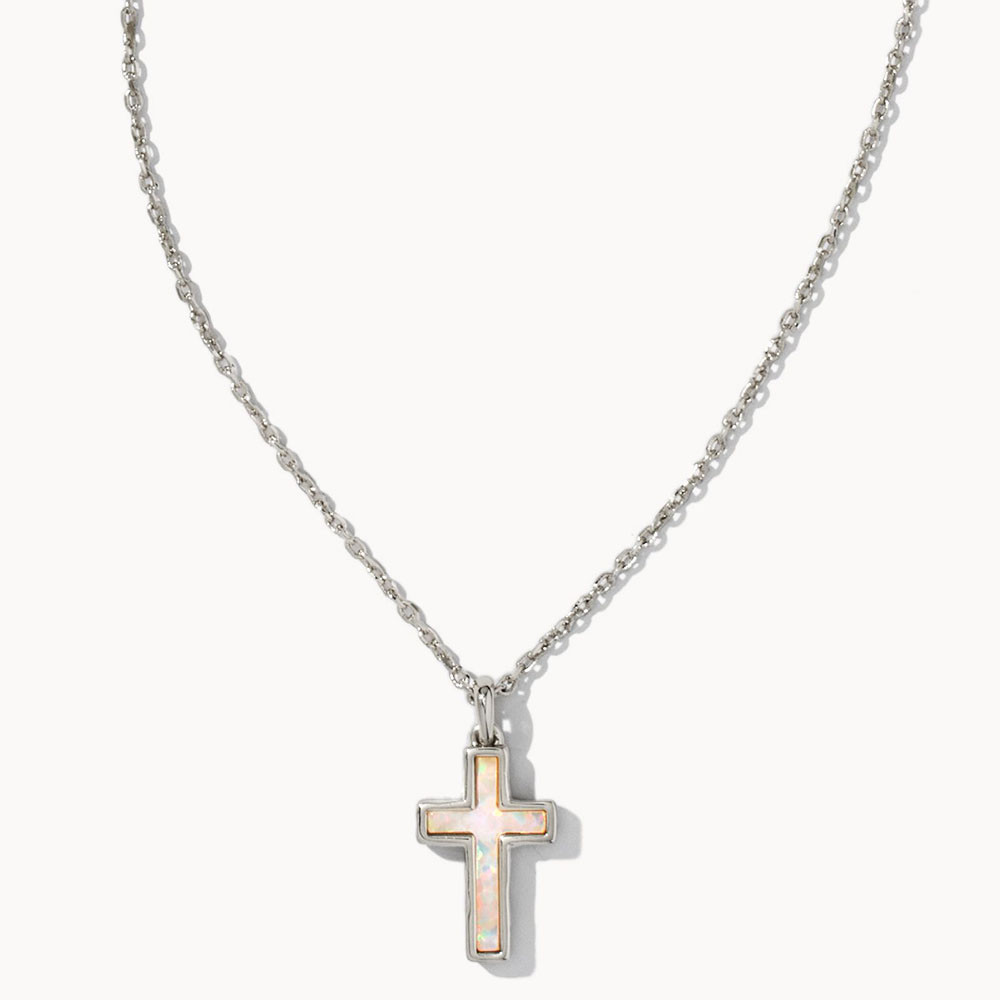 Kendra Scott Cross Rhodium Necklace - White Kyocera Opal | Eagle