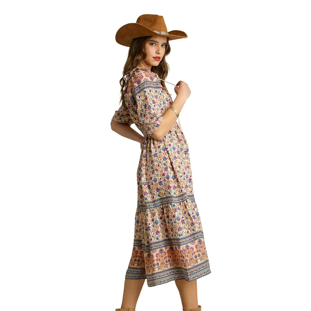 Umgee Floral Border Tiered Midi Dress