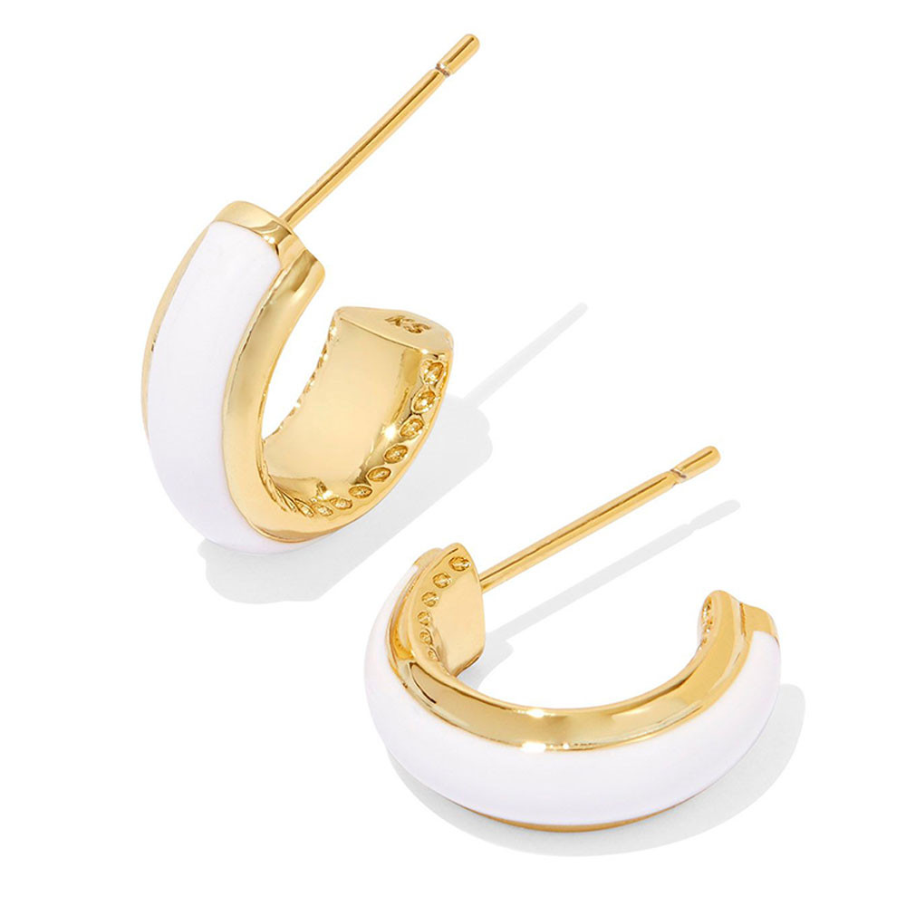 Kendra Scott Ainsley Gold Huggie Earrings White Enamel Eagle
