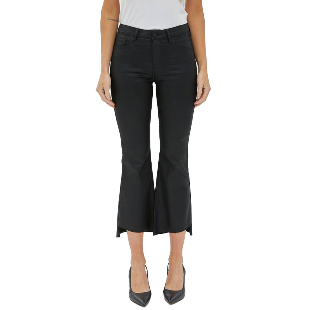 Women's Hidden Happi High Waist Crop Flare Step Hem Jeans Black