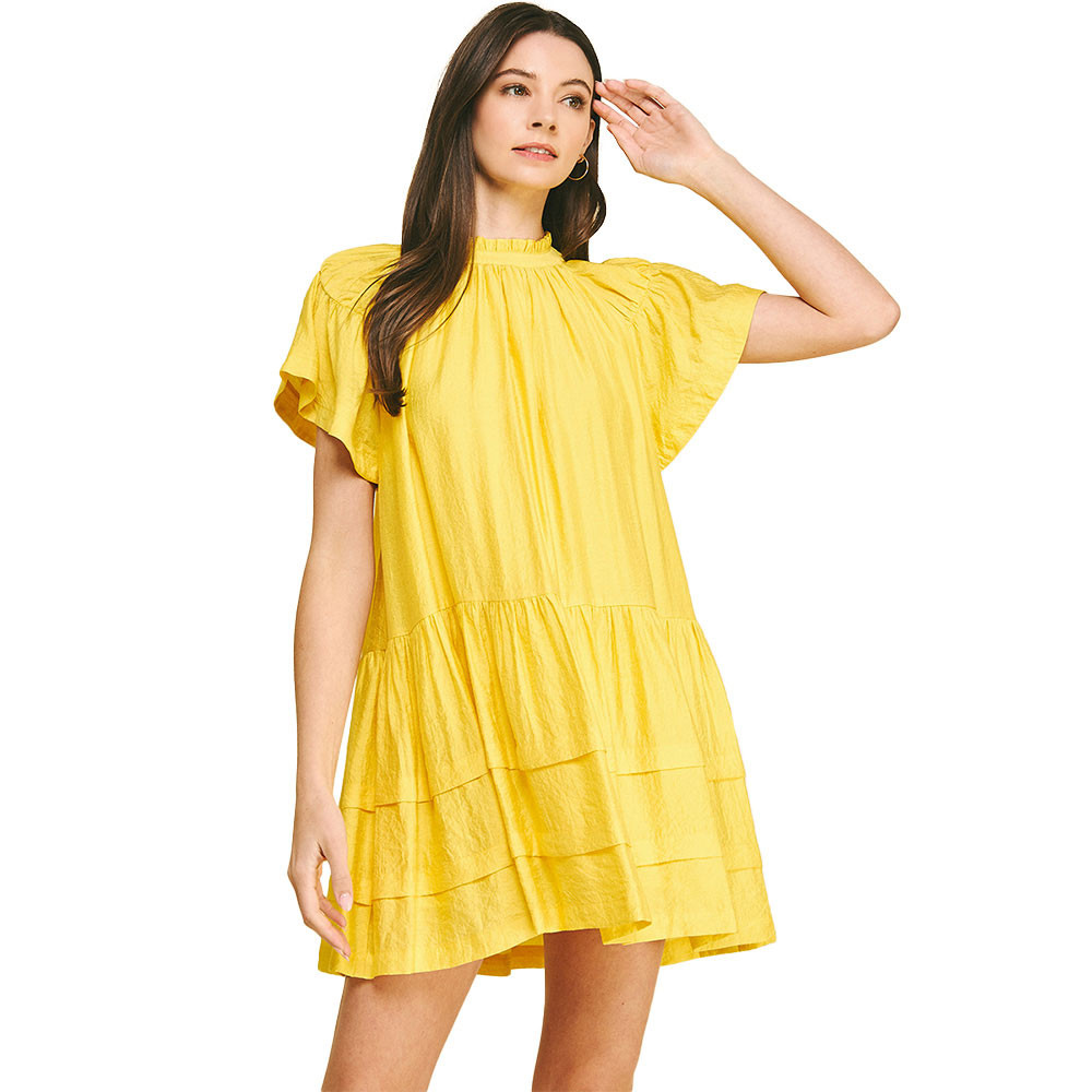 Women's Pinch Short Sleeve Solid Tunic Mini Dress - Yellow | Eagle