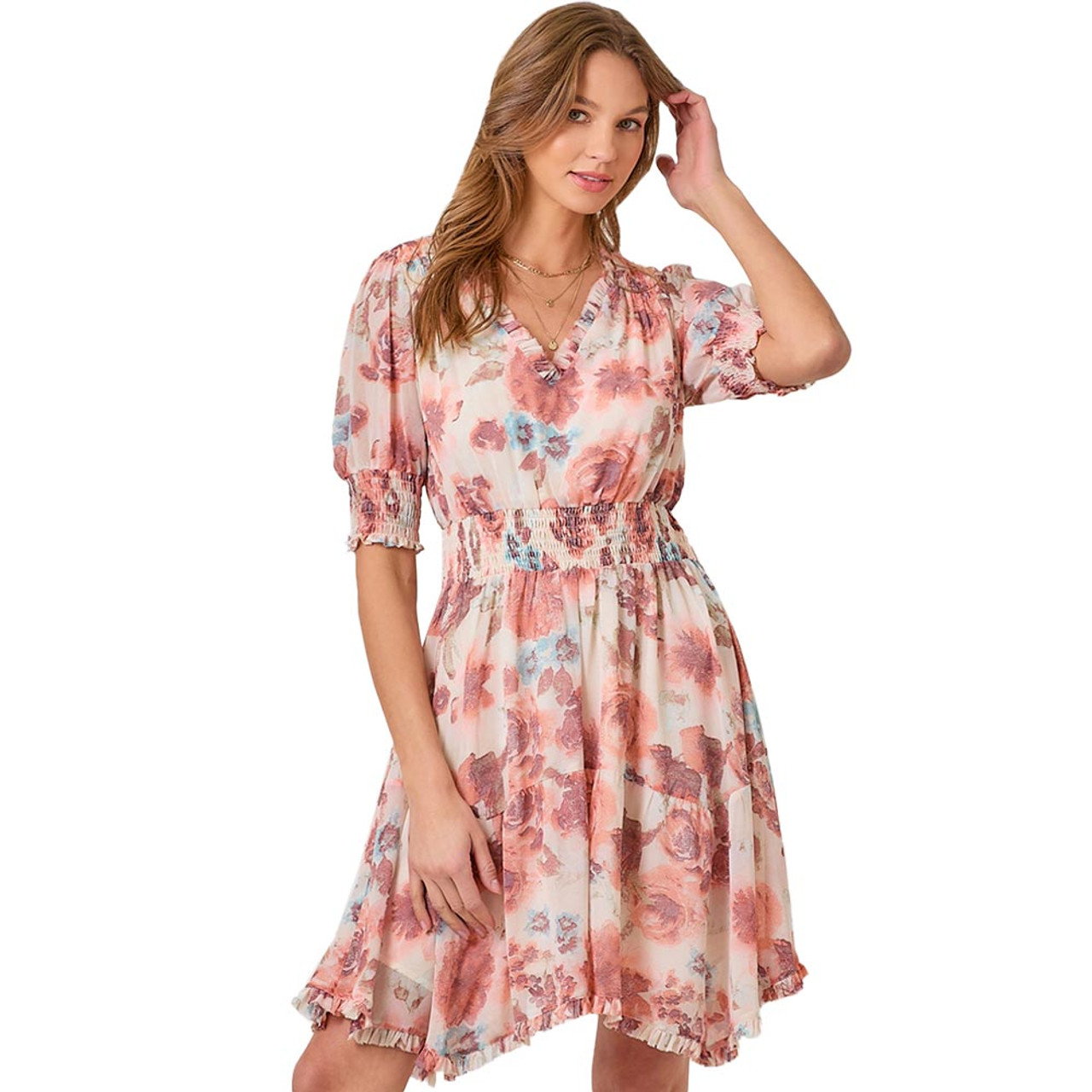 Women's Mystree Ruffle Detail Floral Print Mini Dress