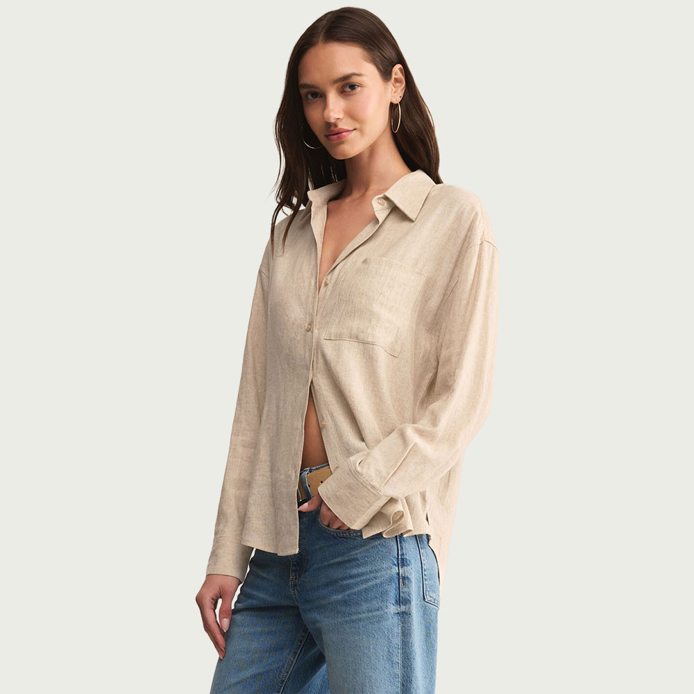 Women's Z Supply Alfie Linen Button Up Shirt - Flax | Eagle Eye