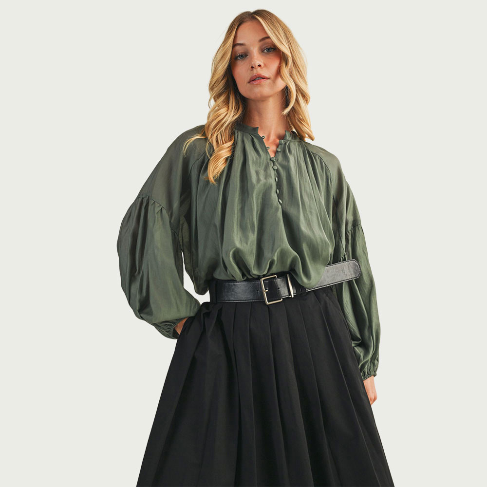 スカート theredthread S strap balloon blouse Women's Mustard Seed Balloon Sleeve Button Front Top | Eagle Eye