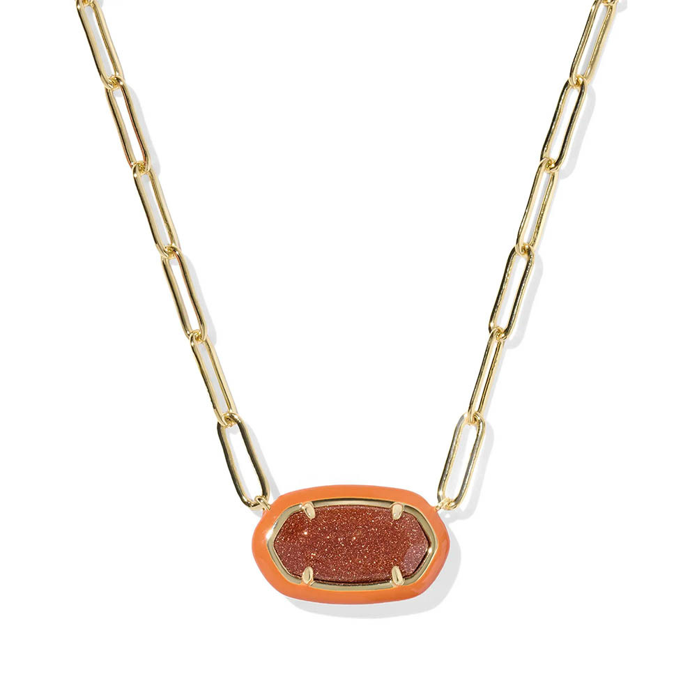 Kendra Scott Elisa Enamel Frame Gold Paperclip Necklace - Orange