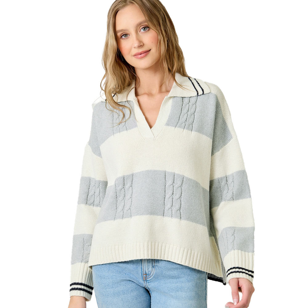 Women's Mystree V-Neck Multi Stripe Sweater | Eagle Eye Outfitters