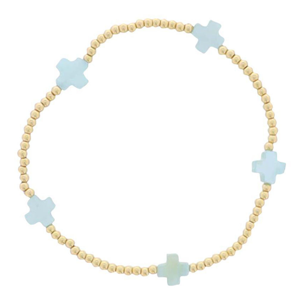 Philip Jones Jewellery Gold Plated Beaded Stretch Bracelet – Cable Chain With Lobster Claw Clasp – 18cm Length