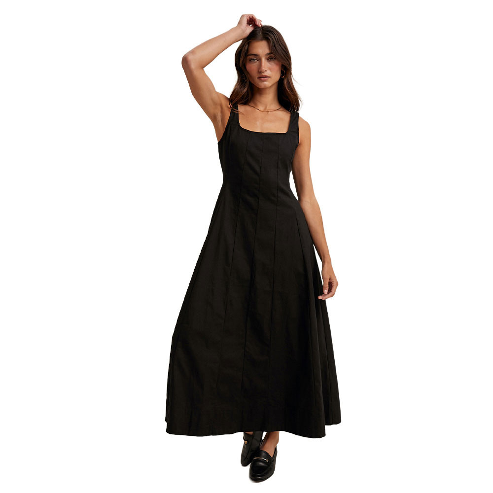black a line sleeveless dress Black Sleeveless Lace A Line Midi Dress With Ruffles