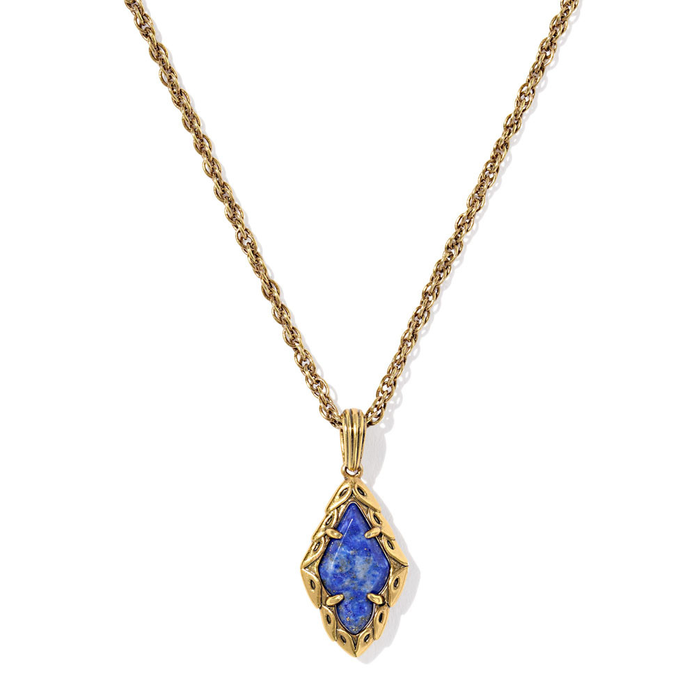 Kendra Scott Adeline Vintage Gold Short Pendant Necklace - Blue
