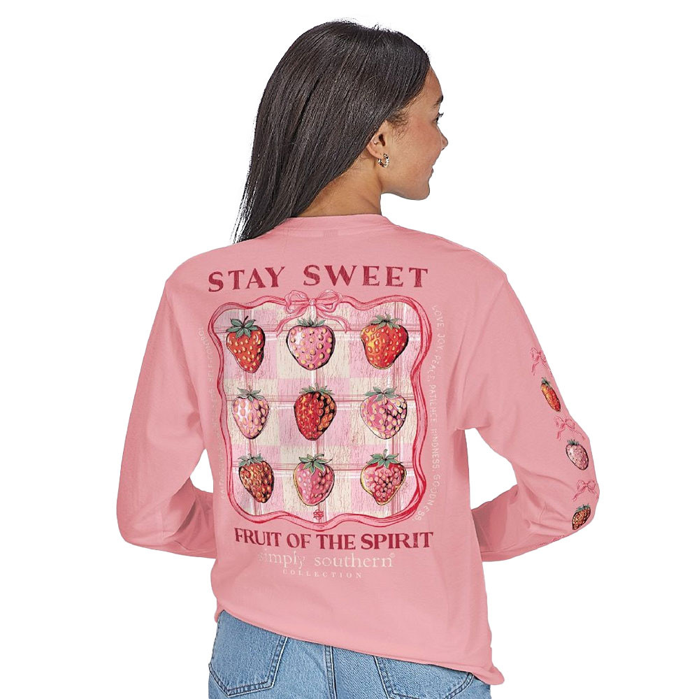 Women's Simply Southern Long Sleeve Stay Sweet T-Shirt - Tea Rose