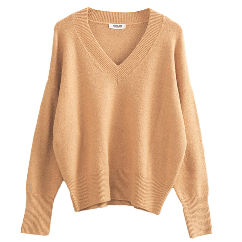 【ebure】ベージュ Vネック 長袖ニット 36 Women's Double Zero Relaxed Fit V-Neck Sweater | Eagle Eye Outfitters